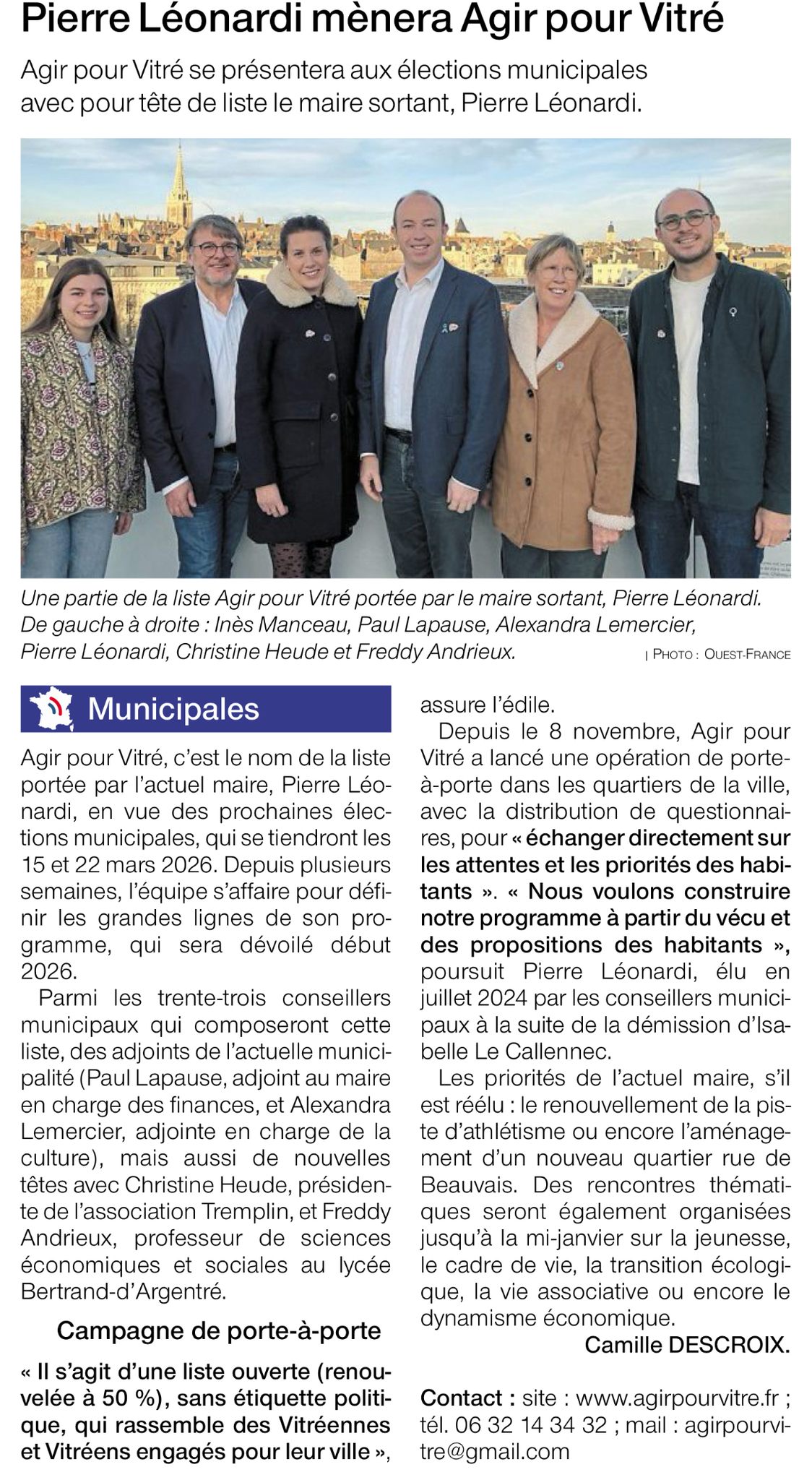 Article de presse "Agir pour Vitré"